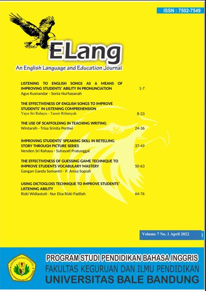 					View Vol. 7 No. 1 (2022): Elang An English Language Education Journal, Edition Volume 7 Number 1, 16 April 2022
				