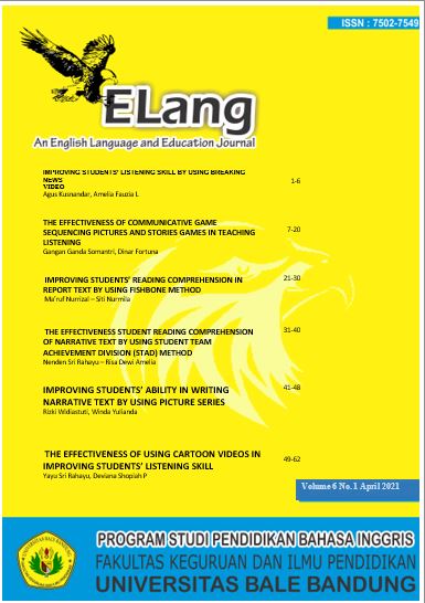 					View Vol. 6 No. 1 (2021): Elang An English Language Education Journal, Edition Volume 6 Number 1 14 April 2021
				