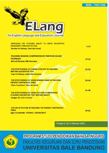 					View Vol. 3 No. 2 (2018): Elang An English Language Education Journal, Edition Volume 3 Number 2 October 2018
				