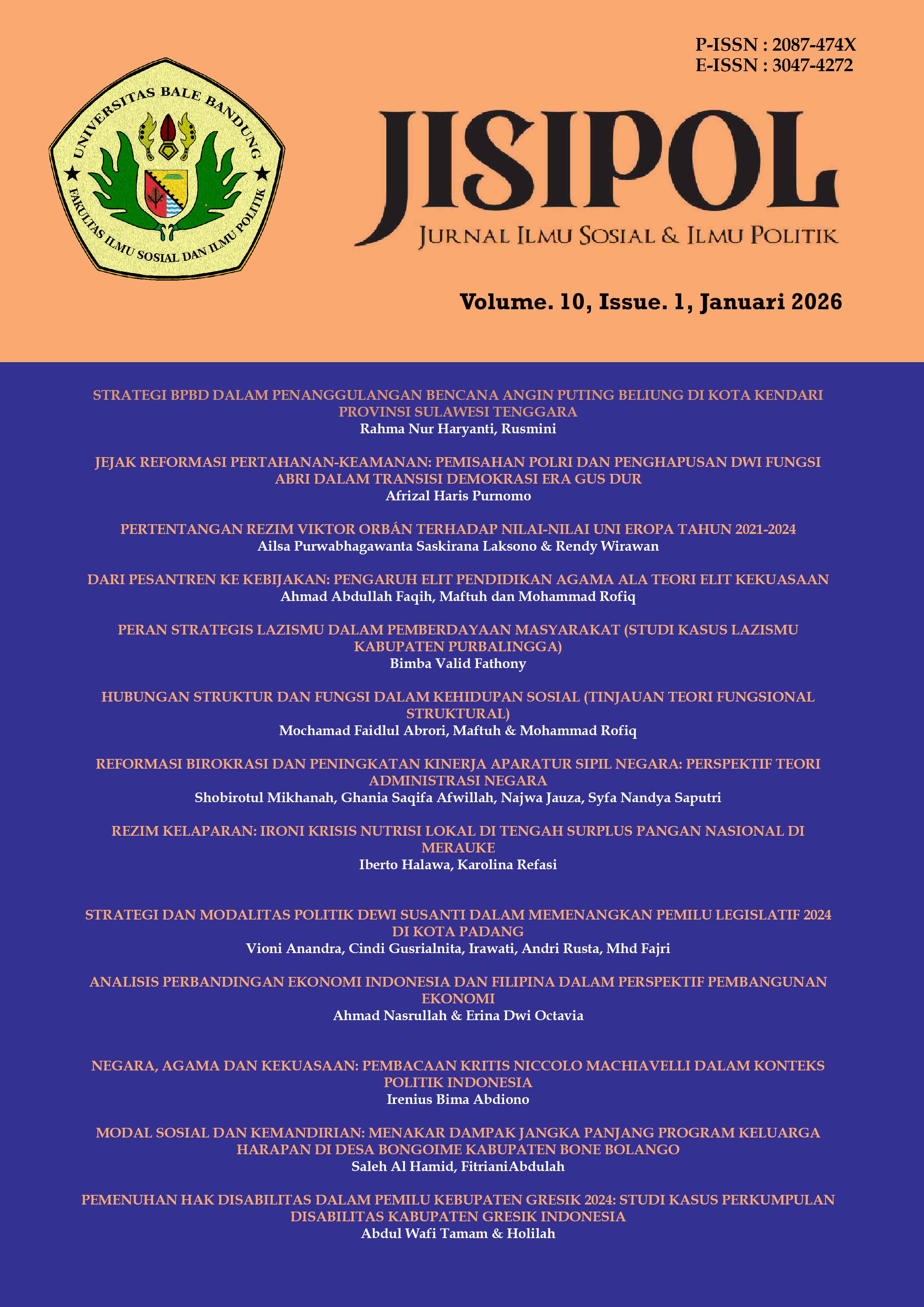 					View Vol. 10 No. 1 (2026): Vol. 10 No. 1 (2026): Jurnal JISIPOL January 2026 
				