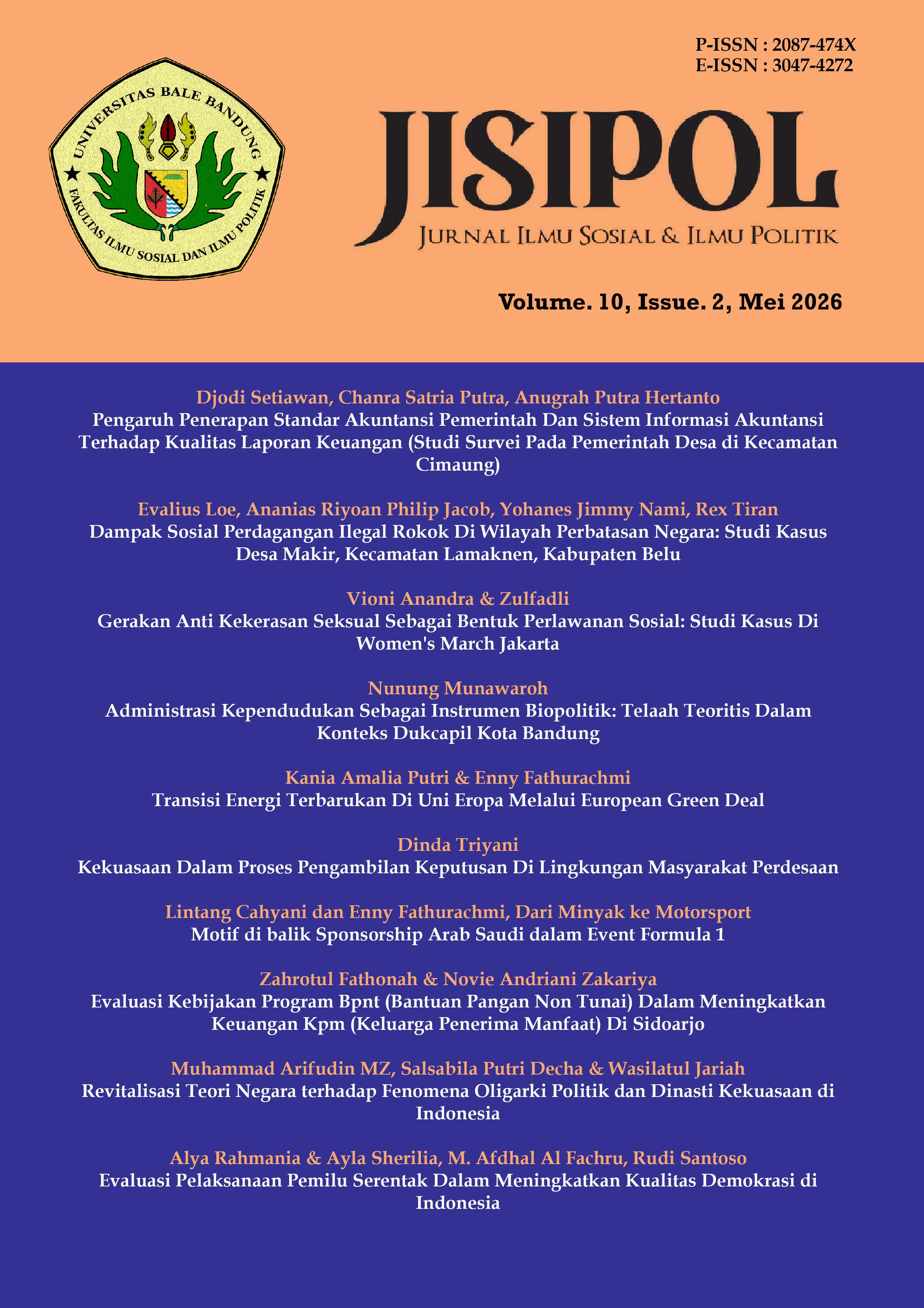 					View Vol. 10 No. 2 (2026): Vol. 10 No. 2 (2026): Jurnal JISIPOL Mei 2026 
				