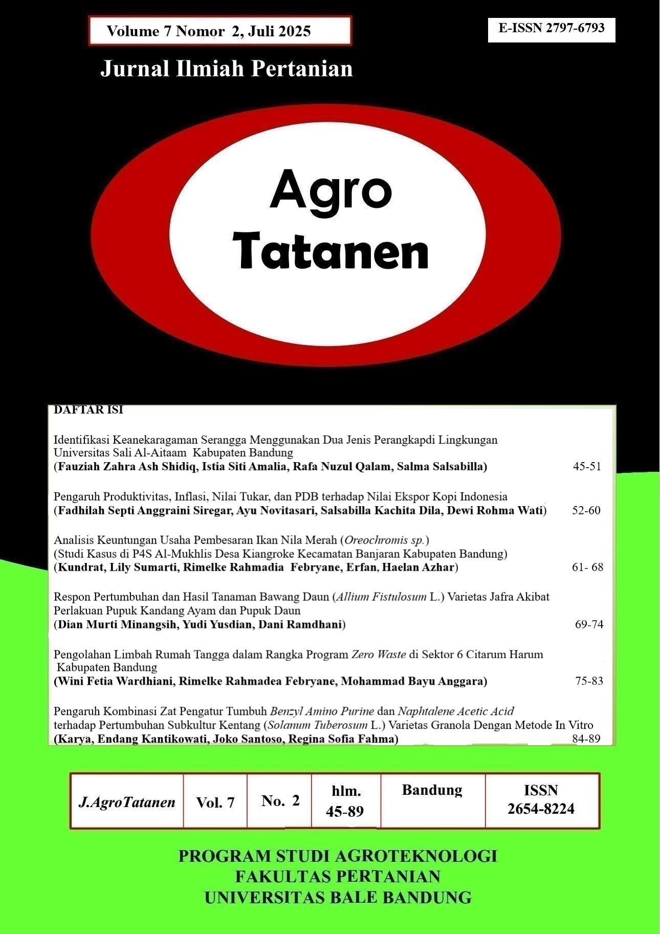 					View Vol. 7 No. 2 (2025): AGRO TATANEN Edisi Juli 2025 | Jurnal Ilmiah Pertanian
				