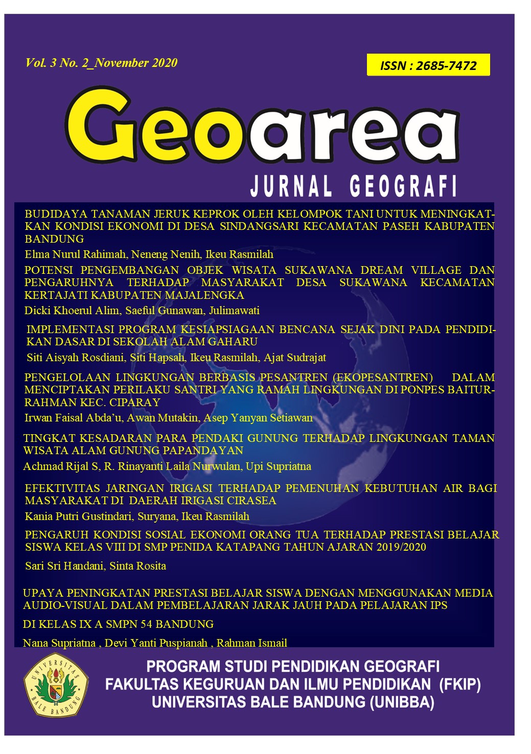 					View Vol. 3 No. 2 (2020): GEOAREA | Jurnal Geografi Edisi Bulan November 2020
				