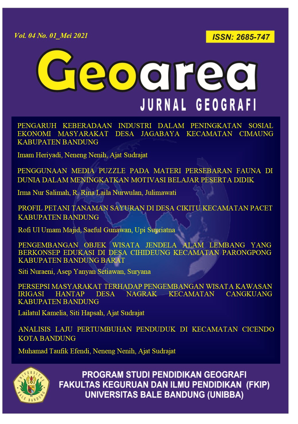					View Vol. 4 No. 1 (2021): GEOAREA | Jurnal Geografi Edisi Bulan Mei 2021
				